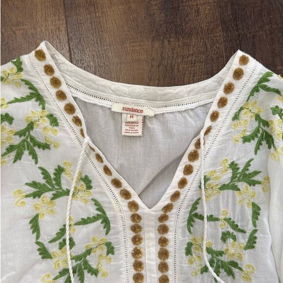 Sundance White Embroidered Sequin Boho Blouse Top Size Medium - Picture 4 of 10